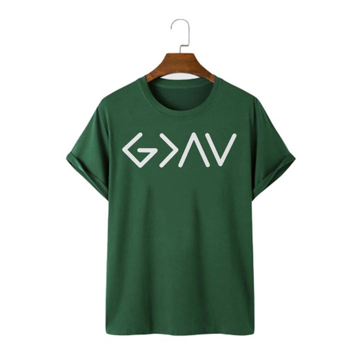 Christianartworkshop Minimalist Style Faith-Inspired God Is Greater Short Sleeve T-shirt - Dark Green - 2XL - image 9