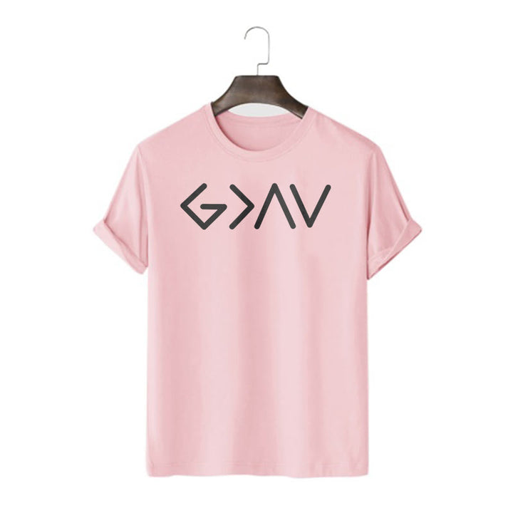 Christianartworkshop Minimalist Style Faith-Inspired God Is Greater Short Sleeve T-shirt - Pink - 2XL - image 13