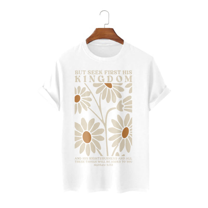 Christianartworkshop Quotation Style Matthew 6:33 But Seek First His Kingdom Floral Short Sleeve T-shirt - White - 2XL - image 2