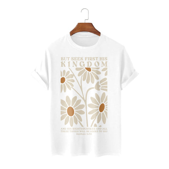 Christianartworkshop Quotation Style Matthew 6:33 But Seek First His Kingdom Floral Short Sleeve T-shirt - White - 2XL - image 2