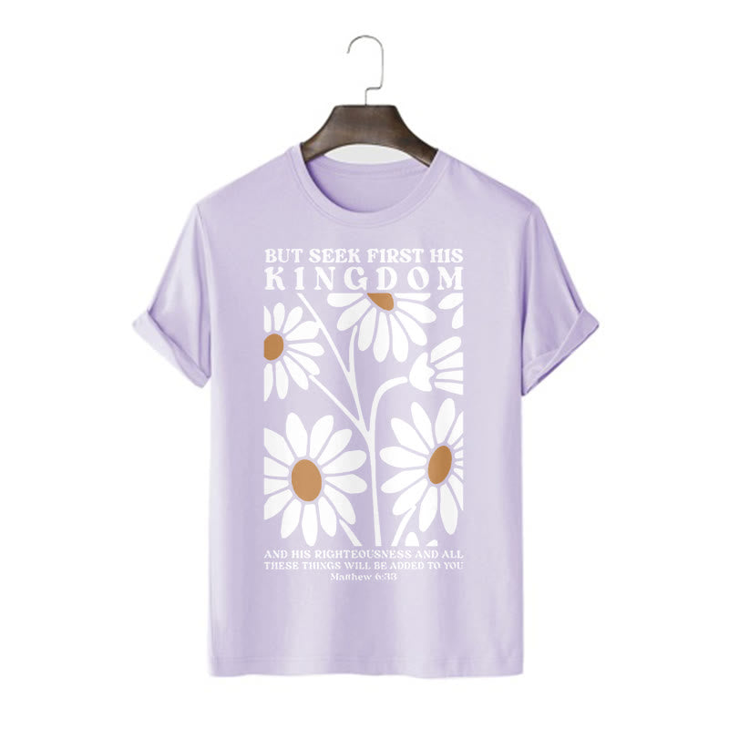 Christianartworkshop Quotation Style Matthew 6:33 But Seek First His Kingdom Floral Short Sleeve T-shirt - Purple - 2XL - image 12