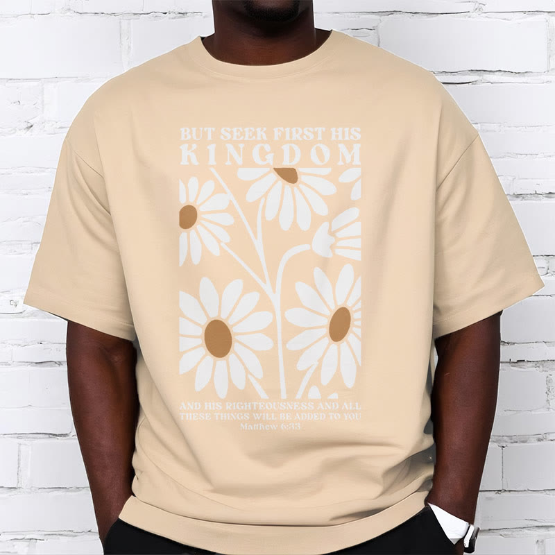 Christianartworkshop Quotation Style Matthew 6:33 But Seek First His Kingdom Floral Short Sleeve T-shirt - image 5