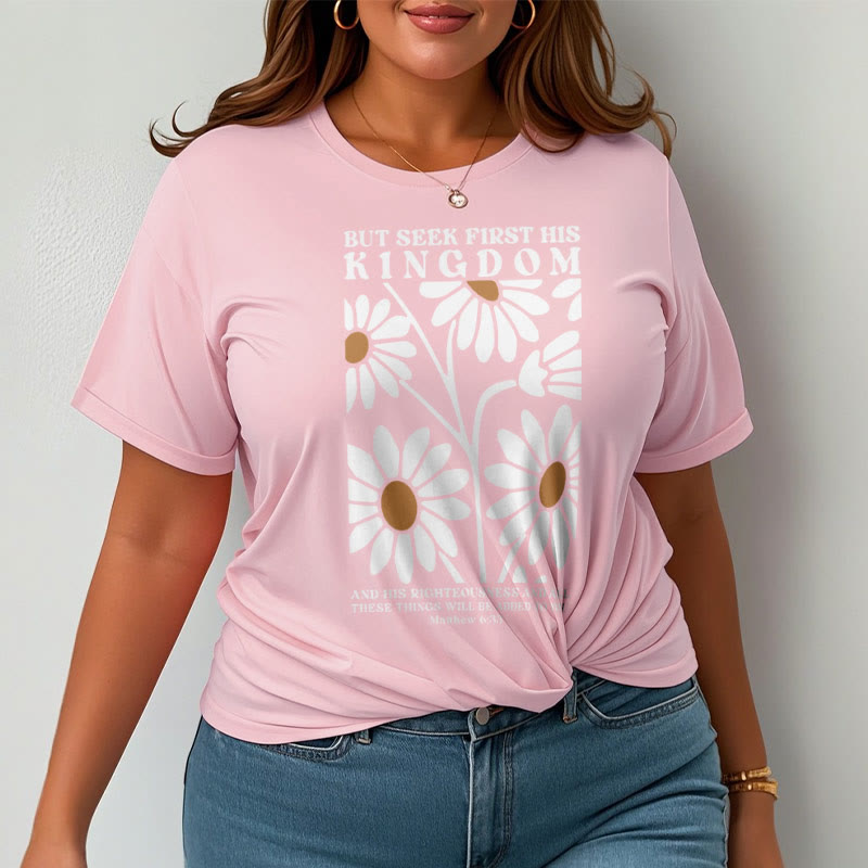 Christianartworkshop Quotation Style Matthew 6:33 But Seek First His Kingdom Floral Short Sleeve T-shirt - image 11