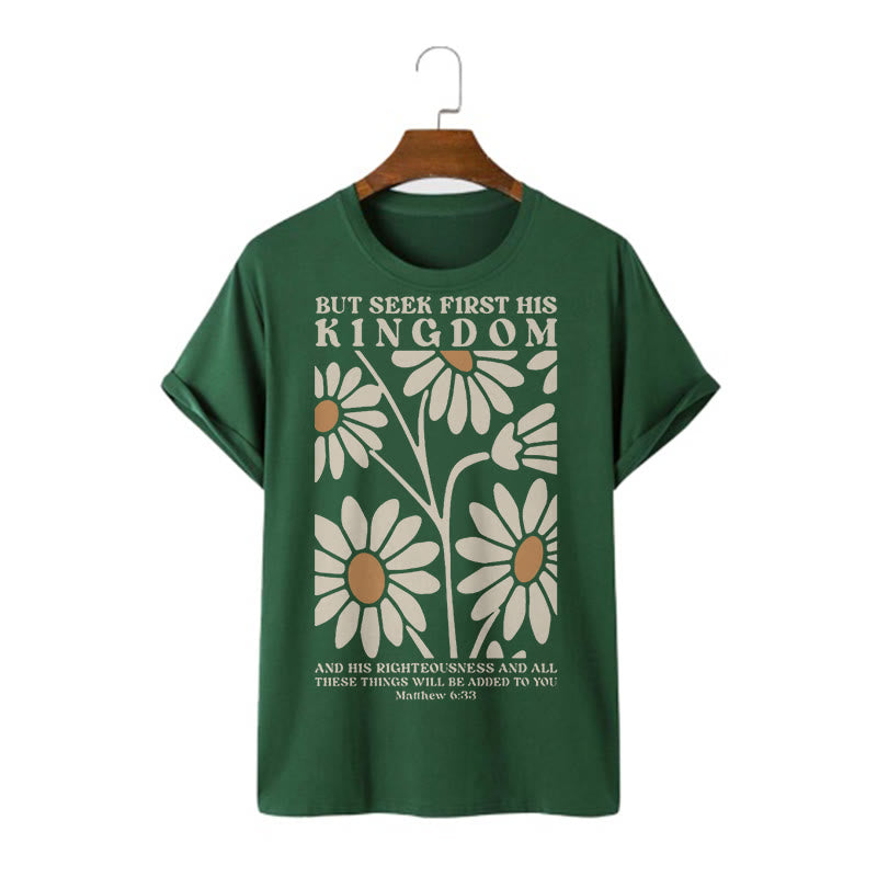 Christianartworkshop Quotation Style Matthew 6:33 But Seek First His Kingdom Floral Short Sleeve T-shirt - Dark Green - 2XL - image 6
