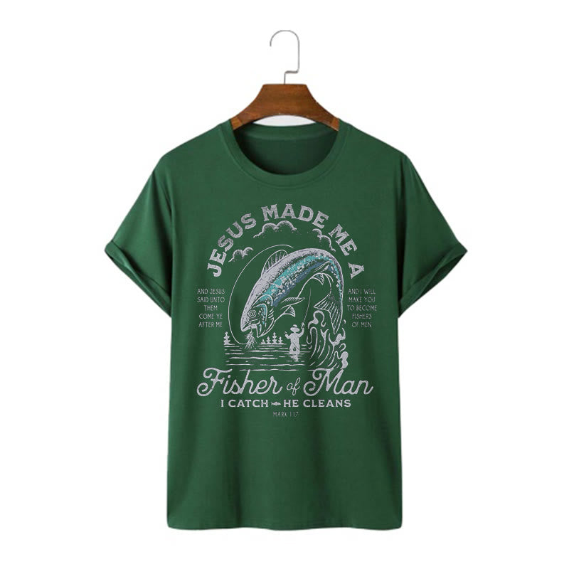 Christianartworkshop Quotaion Style Jesus Made Me A Fisher Of Man Short Sleeve T-shirt - Dark Green - 2XL - image 7