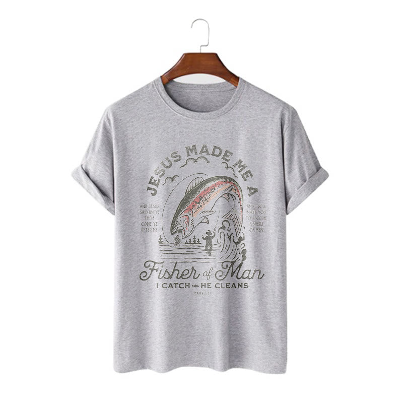 Christianartworkshop Quotaion Style Jesus Made Me A Fisher Of Man Short Sleeve T-shirt - Grey - 2XL - image 16