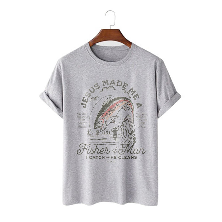 Christianartworkshop Quotaion Style Jesus Made Me A Fisher Of Man Short Sleeve T-shirt - Grey - 2XL - image 16