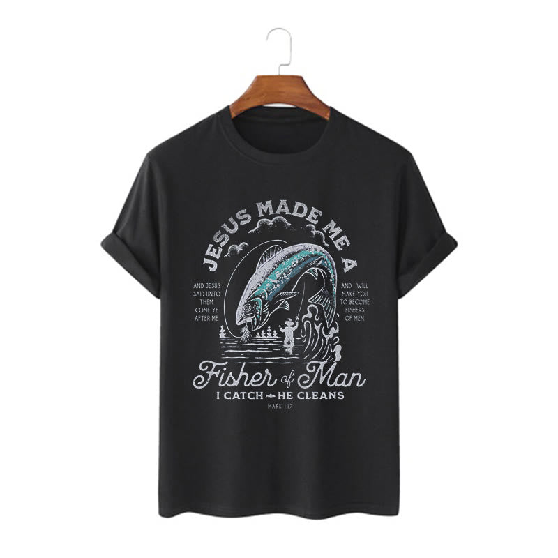 Christianartworkshop Quotaion Style Jesus Made Me A Fisher Of Man Short Sleeve T-shirt - Black - 2XL - image 3
