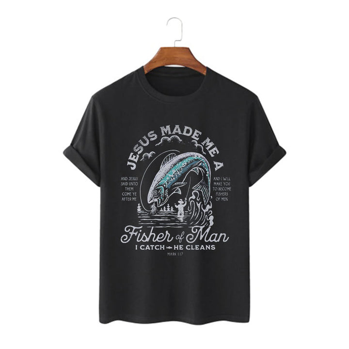 Christianartworkshop Quotaion Style Jesus Made Me A Fisher Of Man Short Sleeve T-shirt - Black - 2XL - image 3