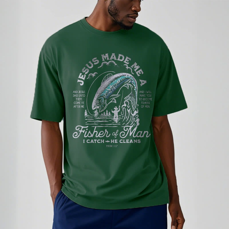 Christianartworkshop Quotaion Style Jesus Made Me A Fisher Of Man Short Sleeve T-shirt - image 8