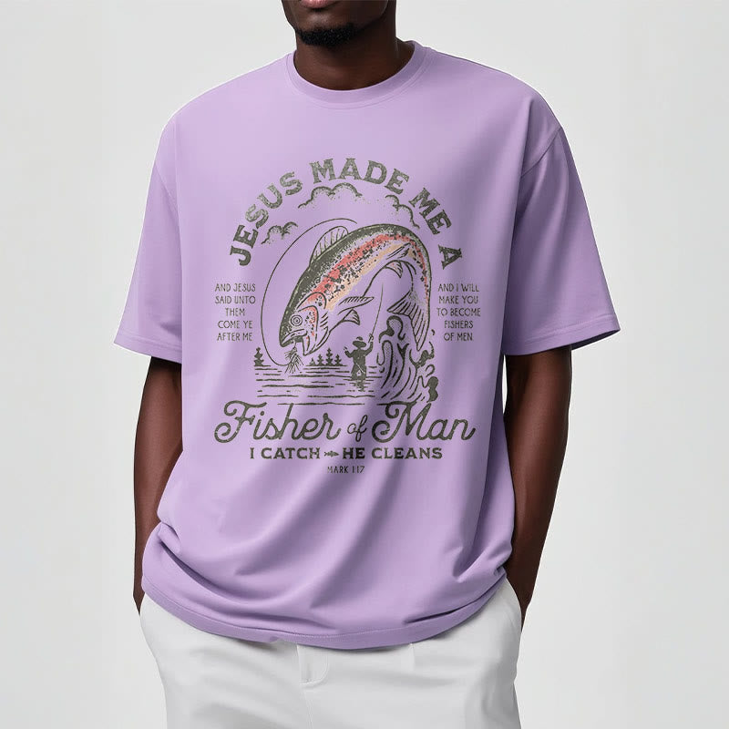 Christianartworkshop Quotaion Style Jesus Made Me A Fisher Of Man Short Sleeve T-shirt - image 14
