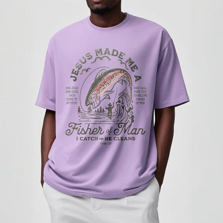 Christianartworkshop Quotaion Style Jesus Made Me A Fisher Of Man Short Sleeve T-shirt - image 14