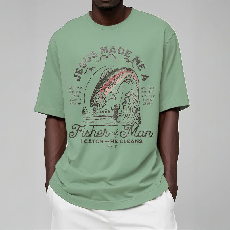 Christianartworkshop Quotaion Style Jesus Made Me A Fisher Of Man Short Sleeve T-shirt - image 10