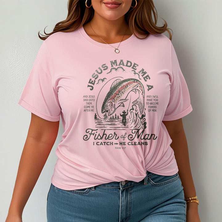 Christianartworkshop Quotaion Style Jesus Made Me A Fisher Of Man Short Sleeve T-shirt - image 12
