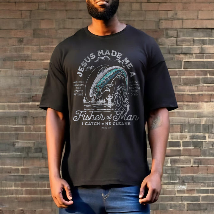 Christianartworkshop Quotaion Style Jesus Made Me A Fisher Of Man Short Sleeve T-shirt - image 4