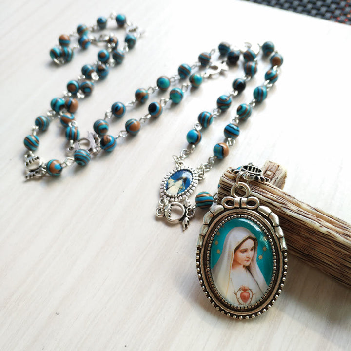 Christianartworkshop Miraculous Medal & Crucifix of 6 mm Round Green Malachite Alloy Chain Rosary - image 9