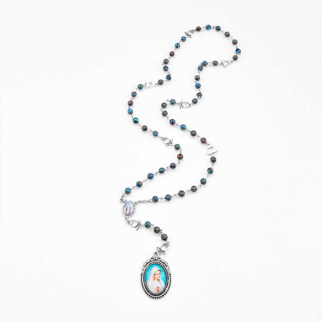 Christianartworkshop Miraculous Medal & Crucifix of 6 mm Round Green Malachite Alloy Chain Rosary - image 11