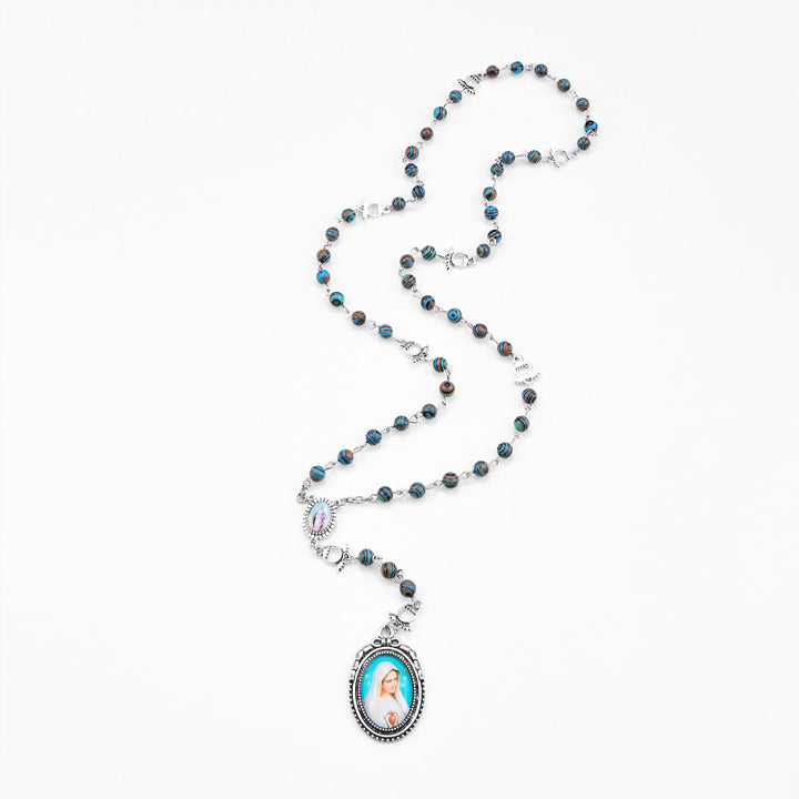 Christianartworkshop Miraculous Medal & Crucifix of 6 mm Round Green Malachite Alloy Chain Rosary - image 11