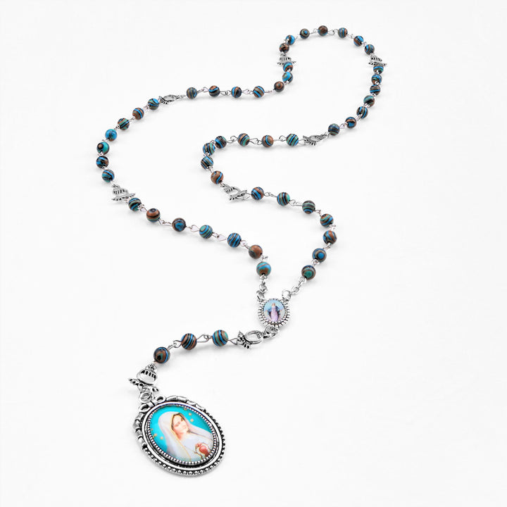 Christianartworkshop Miraculous Medal & Crucifix of 6 mm Round Green Malachite Alloy Chain Rosary - image 10