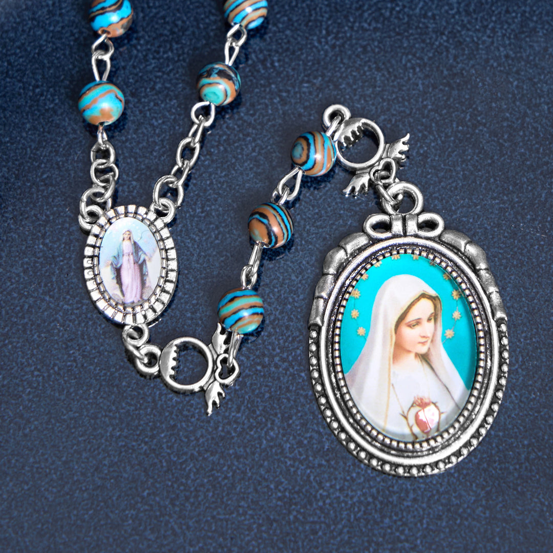 Christianartworkshop Miraculous Medal & Crucifix of 6 mm Round Green Malachite Alloy Chain Rosary - image 6