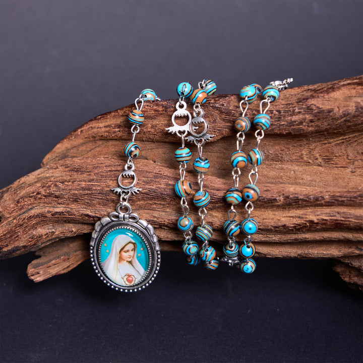 Christianartworkshop Miraculous Medal & Crucifix of 6 mm Round Green Malachite Alloy Chain Rosary - image 3