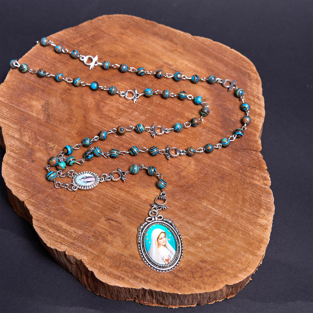 Christianartworkshop Miraculous Medal & Crucifix of 6 mm Round Green Malachite Alloy Chain Rosary - Green - image 1