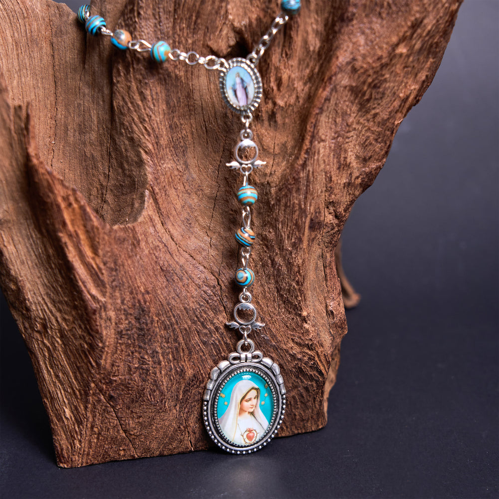 Christianartworkshop Miraculous Medal & Crucifix of 6 mm Round Green Malachite Alloy Chain Rosary - image 2