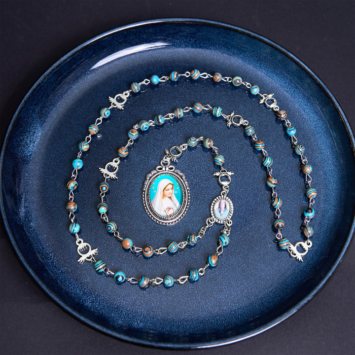 Christianartworkshop Miraculous Medal & Crucifix of 6 mm Round Green Malachite Alloy Chain Rosary - image 5