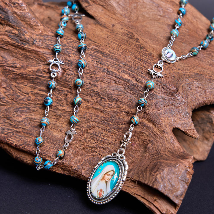 Christianartworkshop Miraculous Medal & Crucifix of 6 mm Round Green Malachite Alloy Chain Rosary - image 4
