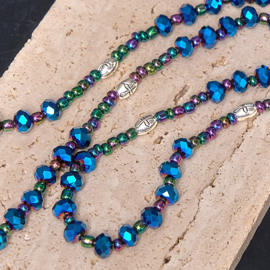 Christianartworkshop Our Lady of Guadalupe & Trinity Cross of 4*6 mm Polyhedron Blue Crystal Nylon Cord Rosary - image 4