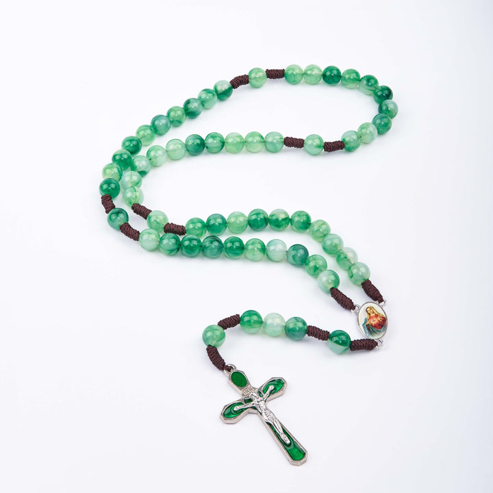 Christianartworkshop Immaculate Heart of Mary & Crucifix of 10 mm Round Green Acrylic Nylon Cord Rosary - image 4