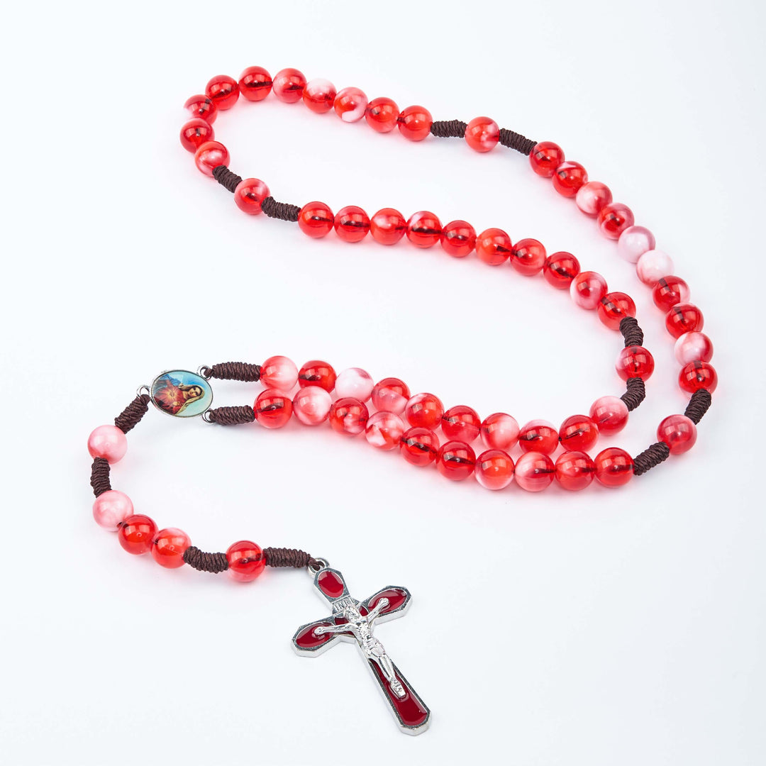 Christianartworkshop Immaculate Heart of Mary & Crucifix of 10 mm Round Red Acrylic Nylon Cord Rosary - image 6
