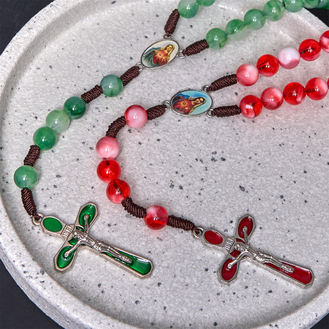 Christianartworkshop Immaculate Heart of Mary & Crucifix of 10 mm Round Red Acrylic Nylon Cord Rosary - image 7