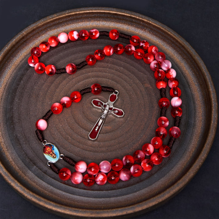 Christianartworkshop Immaculate Heart of Mary & Crucifix of 10 mm Round Red Acrylic Nylon Cord Rosary - image 3