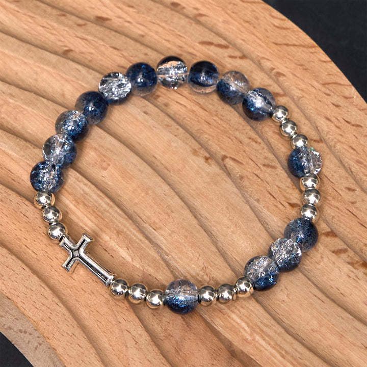 Christianartworkshop Classic Style St. Benedict Medal & Crucifix Blue Acrylic Rosary/Bracelet - image 8