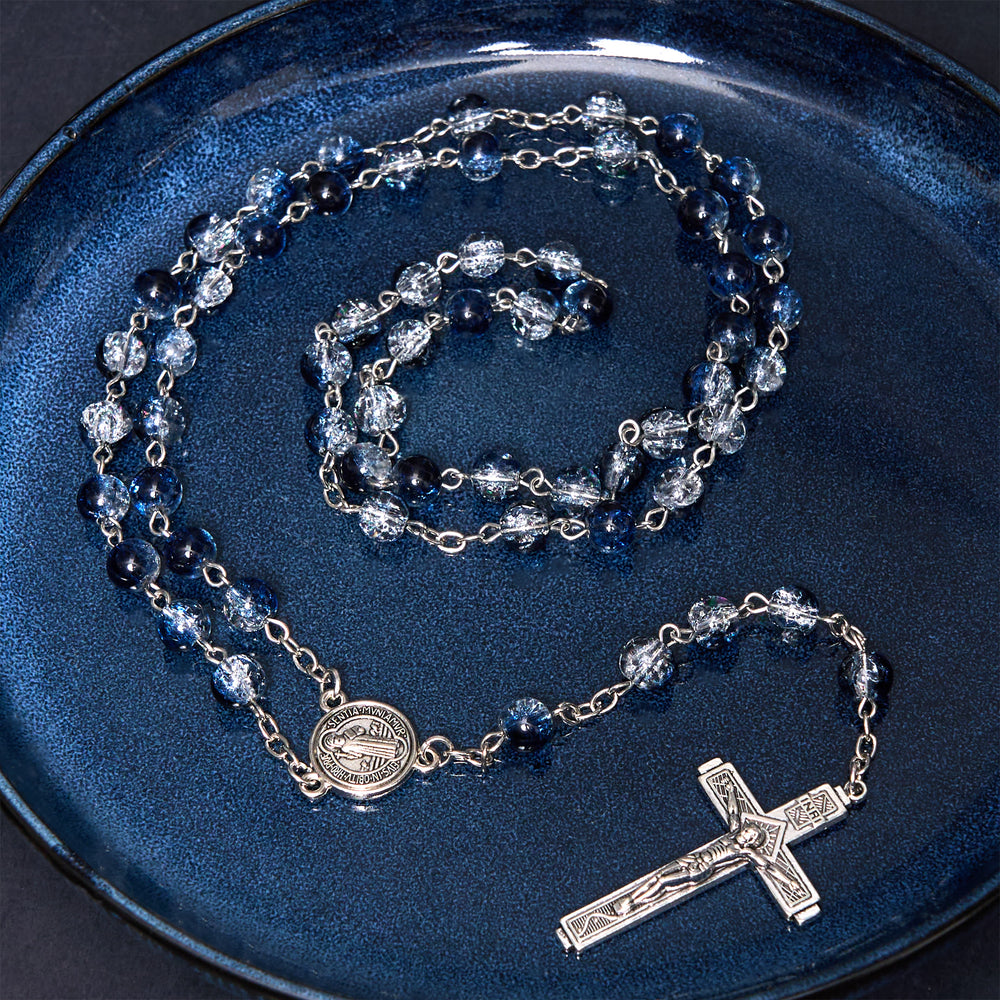 Christianartworkshop Classic Style St. Benedict Medal & Crucifix Blue Acrylic Rosary/Bracelet - image 2
