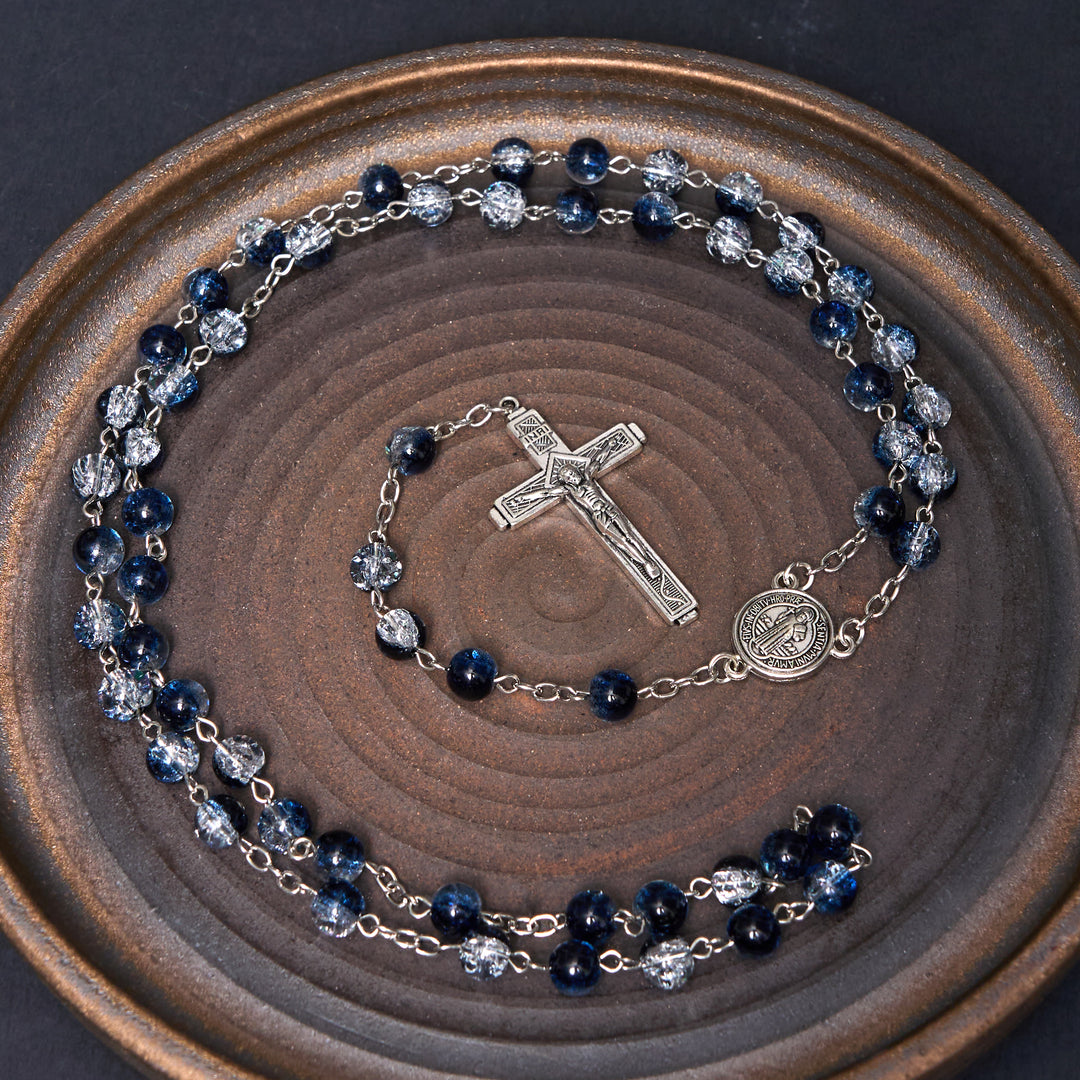 Christianartworkshop Classic Style St. Benedict Medal & Crucifix Blue Acrylic Rosary/Bracelet - image 3