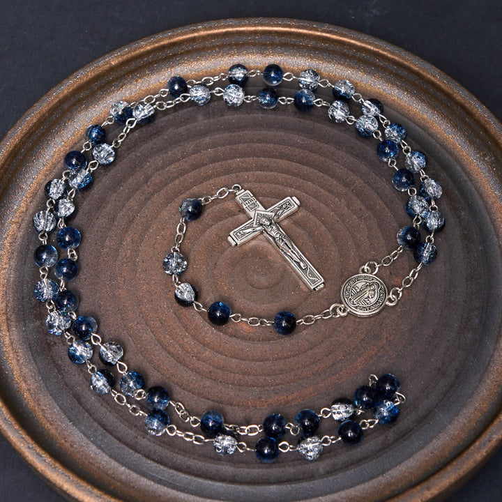 Christianartworkshop Classic Style St. Benedict Medal & Crucifix Blue Acrylic Rosary/Bracelet - image 3
