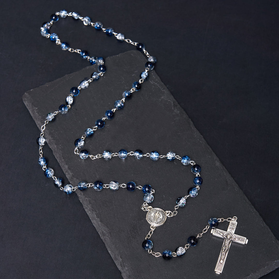 Christianartworkshop Classic Style St. Benedict Medal & Crucifix Blue Acrylic Rosary/Bracelet - image 4