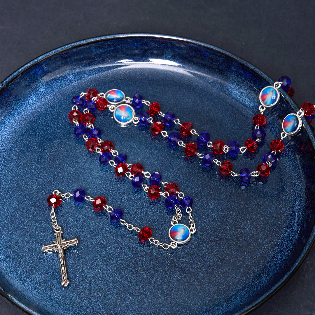 Christianartworkshop Sacred Heart of Jesus & Crucifix of 6*8 mm Polyhedron Multicolor Crystal Alloy Chain Rosary - Multicolor - image 1
