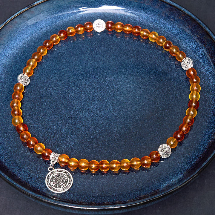 Christianartworkshop Classic Style St. Benedict Medal Rosary Bracelet - Orange - image 1