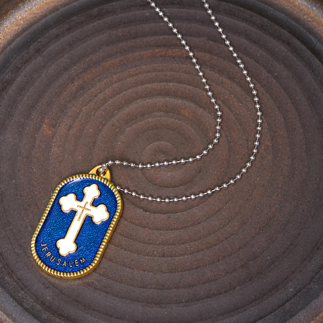Christianartworkshop Modern Design Style Jerusalem Cross Protection Shield Pendant Necklace - Blue - Leather Cord - image 3