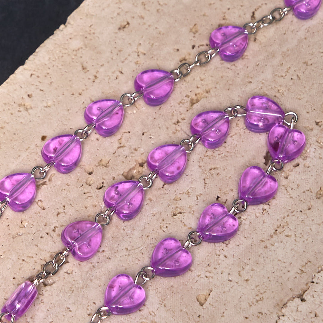 Christianartworkshop Our Lady of the Rosary & Crucifix of 8 mm Heart Purple Acrylic Alloy Chain Rosary - image 6