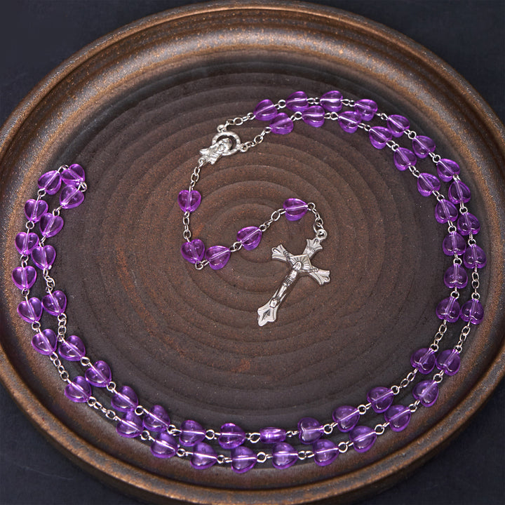 Christianartworkshop Our Lady of the Rosary & Crucifix of 8 mm Heart Purple Acrylic Alloy Chain Rosary - image 3