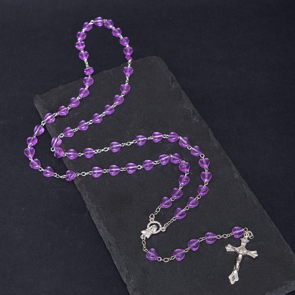 Christianartworkshop Our Lady of the Rosary & Crucifix of 8 mm Heart Purple Acrylic Alloy Chain Rosary - image 2