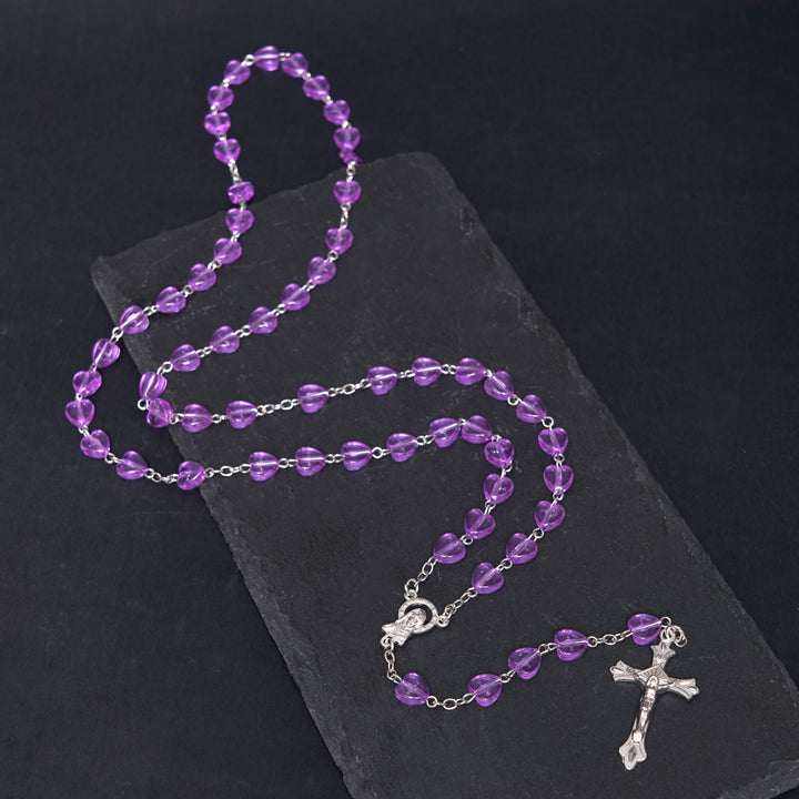 Christianartworkshop Our Lady of the Rosary & Crucifix of 8 mm Heart Purple Acrylic Alloy Chain Rosary - image 2