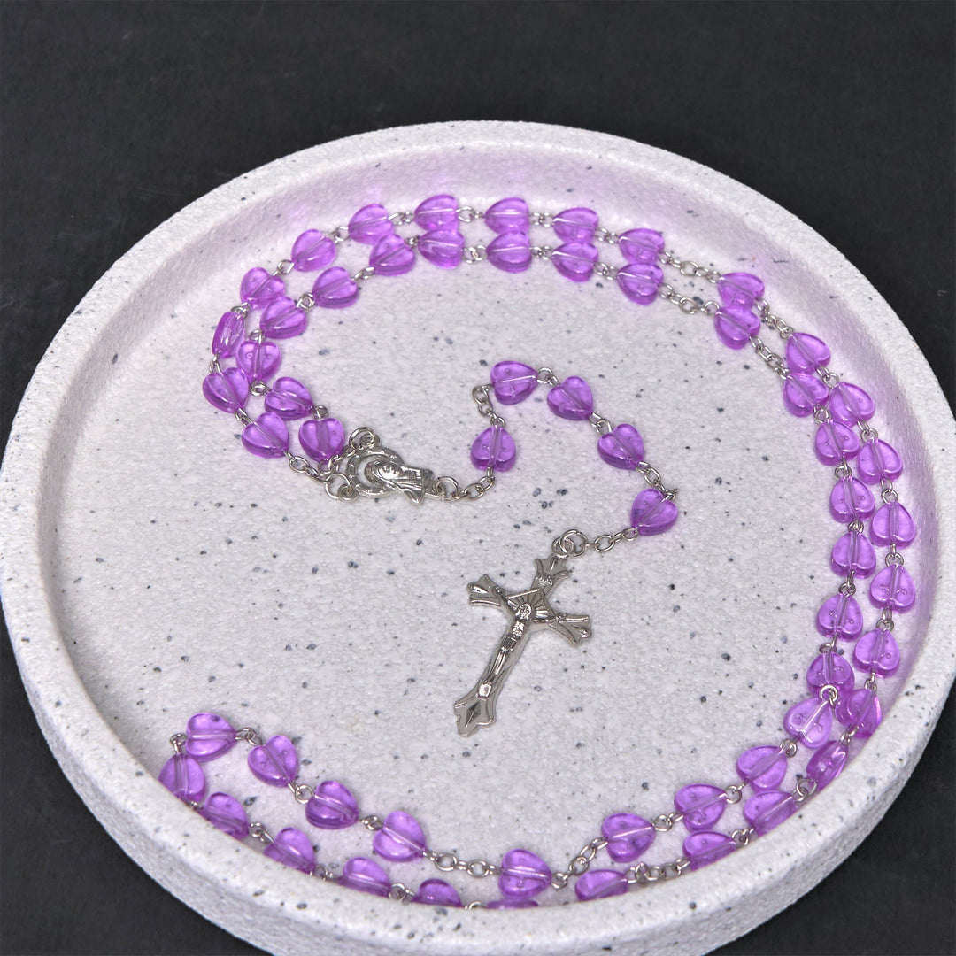 Christianartworkshop Our Lady of the Rosary & Crucifix of 8 mm Heart Purple Acrylic Alloy Chain Rosary - image 4