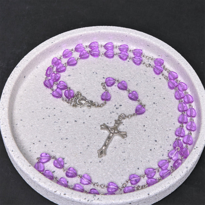 Christianartworkshop Our Lady of the Rosary & Crucifix of 8 mm Heart Purple Acrylic Alloy Chain Rosary - image 4