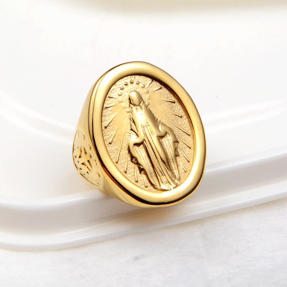 Christianartworkshop Classic Minimalist Style Virgin Mary Miraculous Medal Faith Connection Ring - US12 - image 1