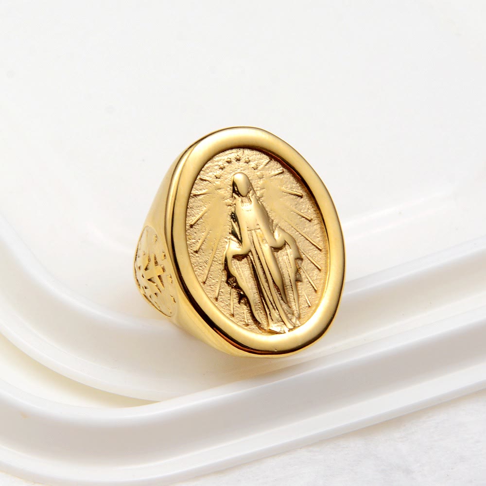 Christianartworkshop Classic Minimalist Style Virgin Mary Miraculous Medal Faith Connection Ring - image 2